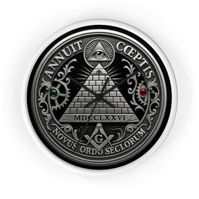Master Mason Blue Lodge Clock - S&C with Pyramid & All Seeing Eye Latin Motto - Bricks Masons