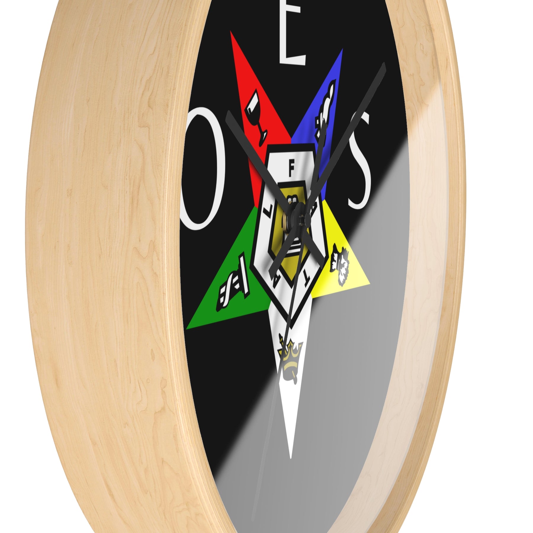 OES Clock - Colorful Star Emblem with OES Lettering on Wooden Frame - Bricks Masons