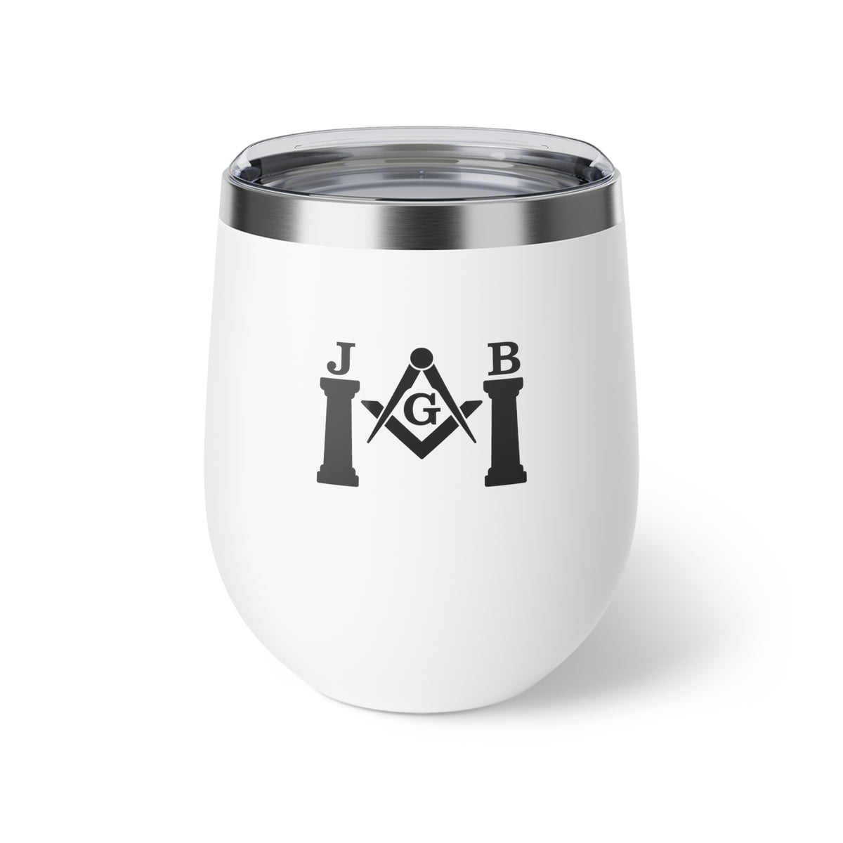 Master Mason Blue Lodge Vacuum Cup - Square & Compass G with J&B Pillars - Bricks Masons