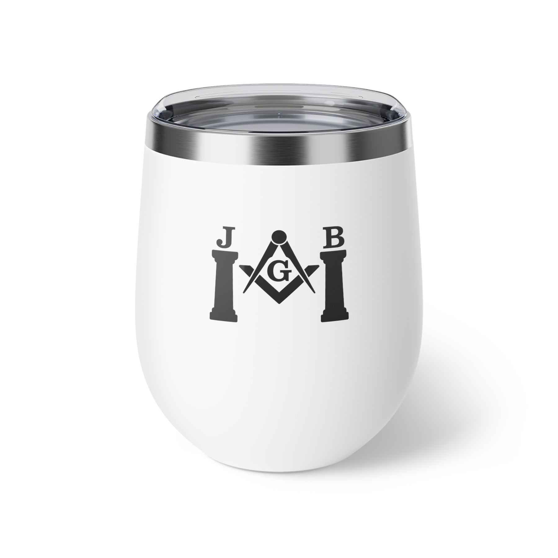 Master Mason Blue Lodge Vacuum Cup - Square & Compass G with J&B Pillars - Bricks Masons