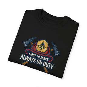 Master Mason Blue Lodge T-Shirt - Garment-Dyed Firefighter Tee - Bricks Masons