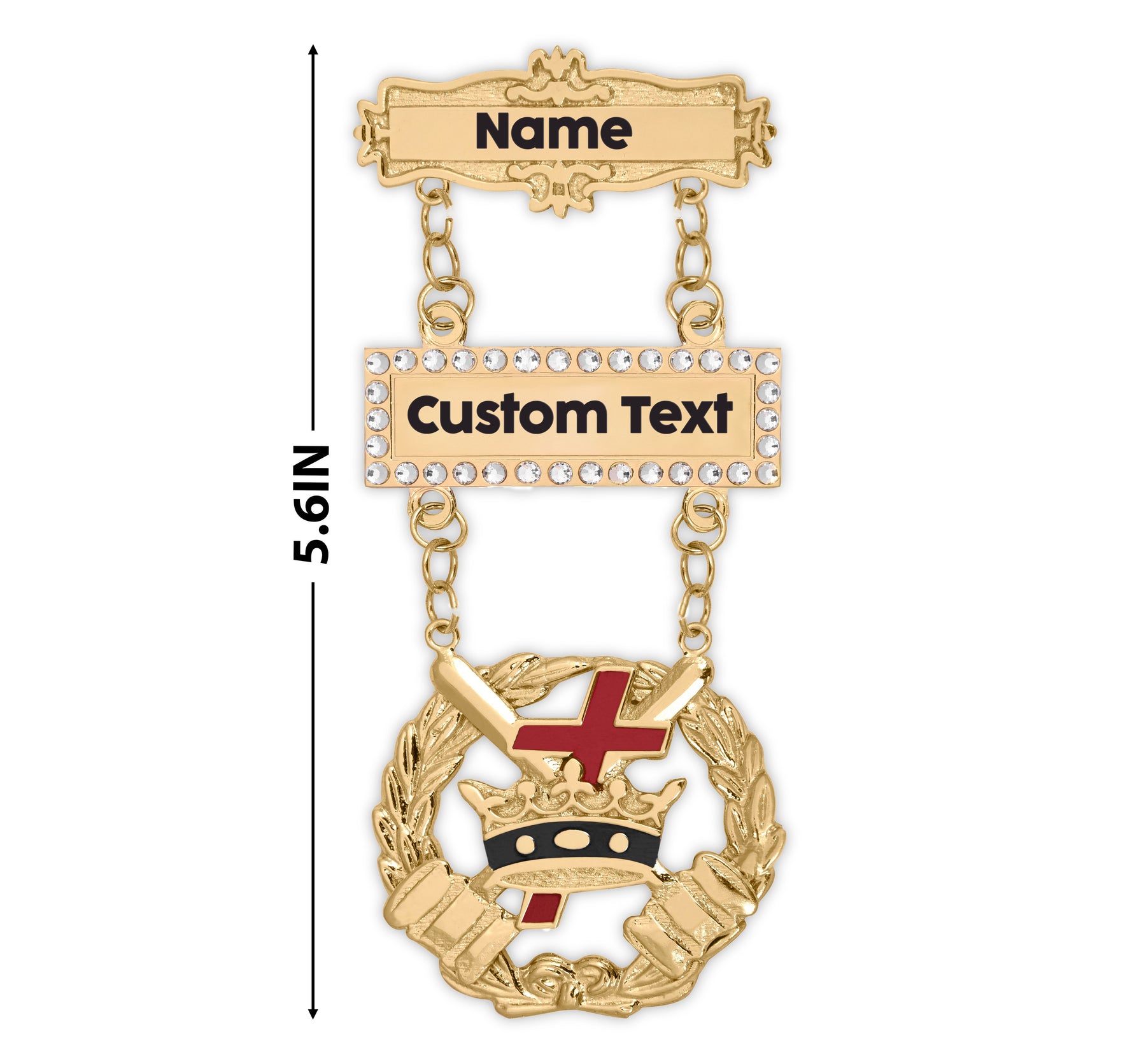 Knights Templar Breast Jewel - Gold Engravable Double Bar Pin - Bricks Masons