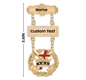 Knights Templar Breast Jewel - Gold Engravable Double Bar Pin - Bricks Masons