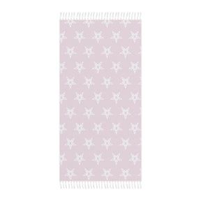 OES Towel - Beach Pink With White Stars Polyester With Knotted Tassels - Bricks Masons