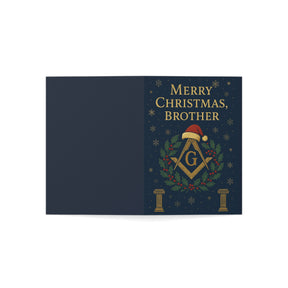 Master Mason Blue Lodge Greeting Card - Square & Compass G with Pillars Christmas Edition - Bricks Masons
