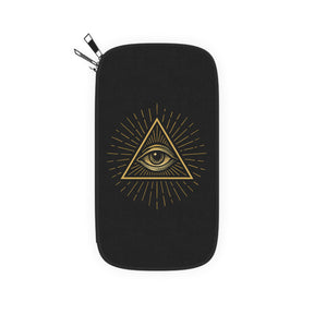 Eye of Providence Passport Wallet - Gold & Black With Shoulder & Wrist Strap - Bricks Masons