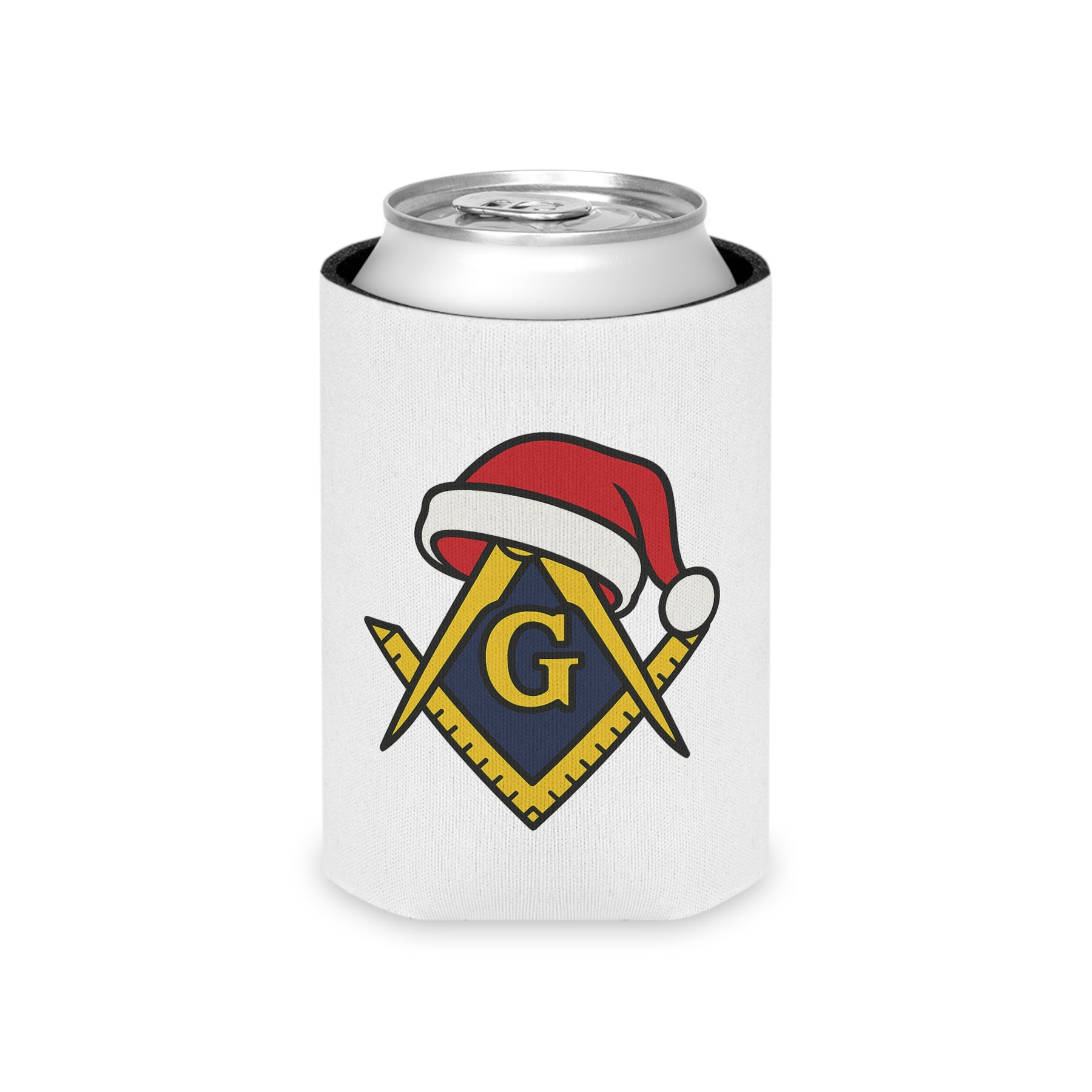 Master Mason Blue Lodge Can Cooler - Square & Compass G Christmas Edition - Bricks Masons