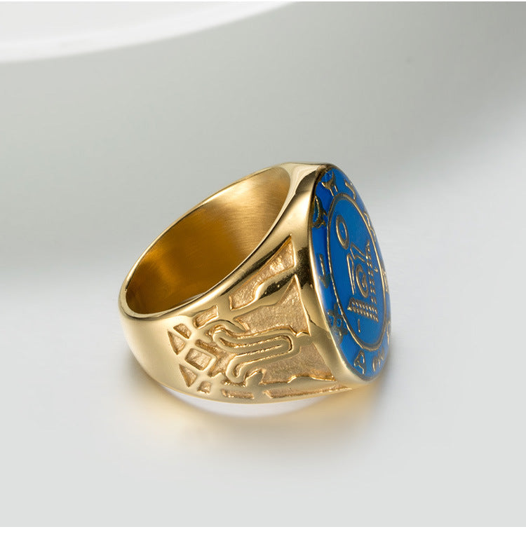 Master Mason Blue Lodge Ring - Titanium Steel In Gold & Blue - Bricks Masons