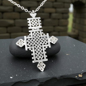 Rastafari Coptic Cross Pendant In Silver 9 X 6.5 Cm 17 Gr Art 496 - Bricks Masons