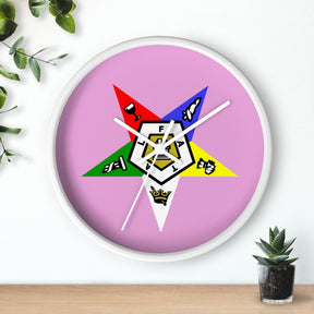 OES Clock - Classic Wood Frame with Star Emblem Design - Bricks Masons