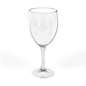 Master Mason Blue Lodge Wine Glass - Square & Compasses with J&B Pillars Emblem