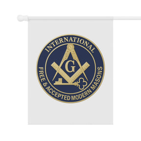 International Masons Yard Flag - White & Blue Printed Poly Poplin - Bricks Masons