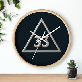 33rd Degree Scottish Rite Clock - Silver Triangle with 33 on Wooden Frame - Bricks Masons