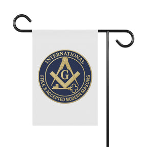 International Masons Yard Flag - White & Blue Printed Poly Poplin - Bricks Masons
