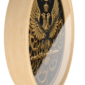 33rd Degree Scottish Rite Clock - Open Gear Eagle on Wood Frame With Plexiglass Face - Bricks Masons