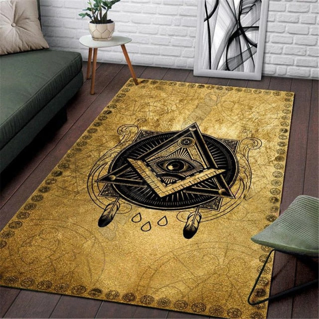 Master Mason Blue Lodge Rug - All Seeing Eye Square and Compass G and Carpets - Bricks Masons