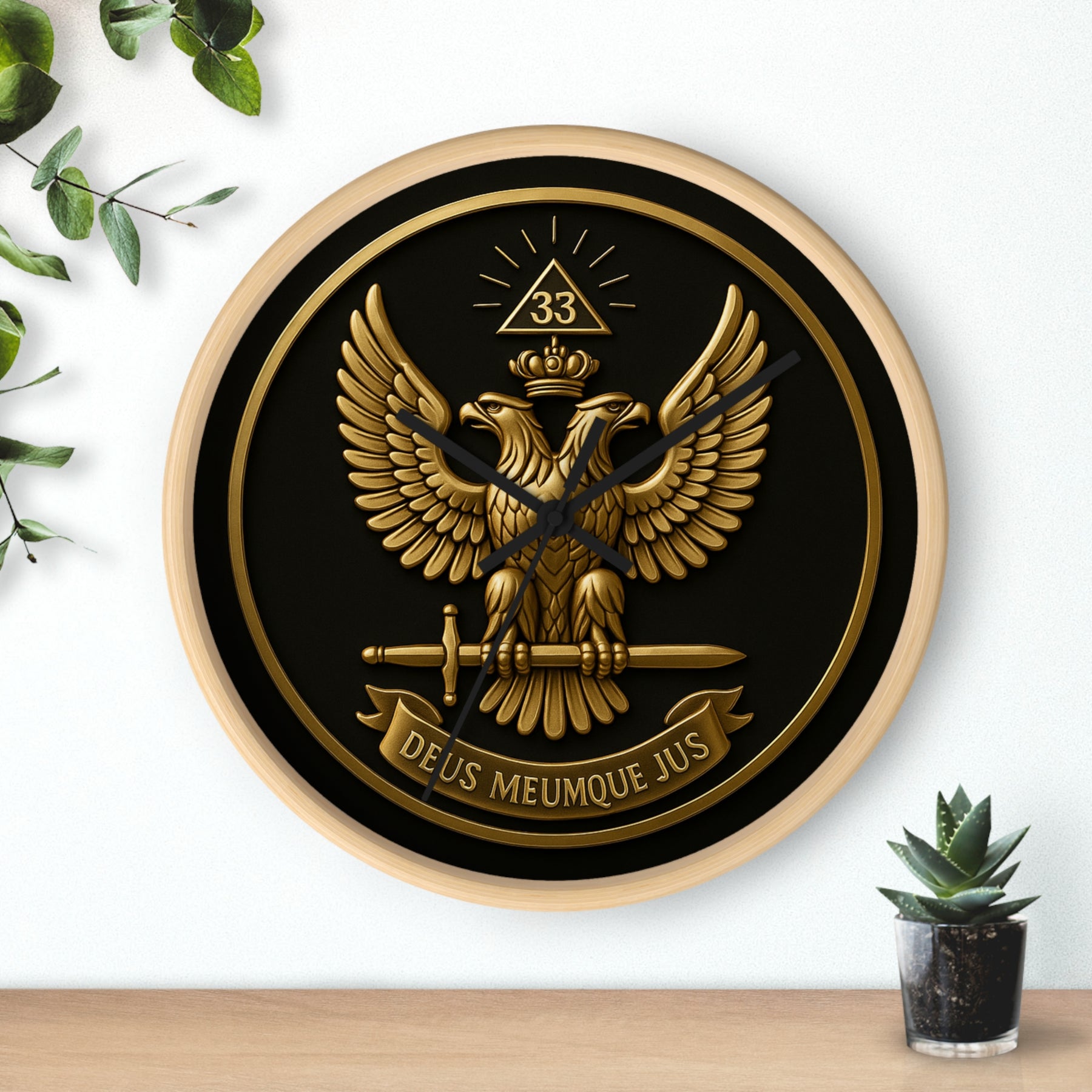33rd Degree Scottish Rite Clock - Eagle Emblem with “Deus Meumque Jus 33” - Bricks Masons