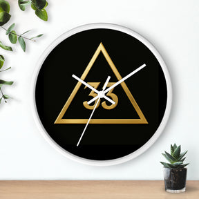 33rd Degree Scottish Rite Clock - Golden Triangle 33 Emblem on Wood Frame - Bricks Masons