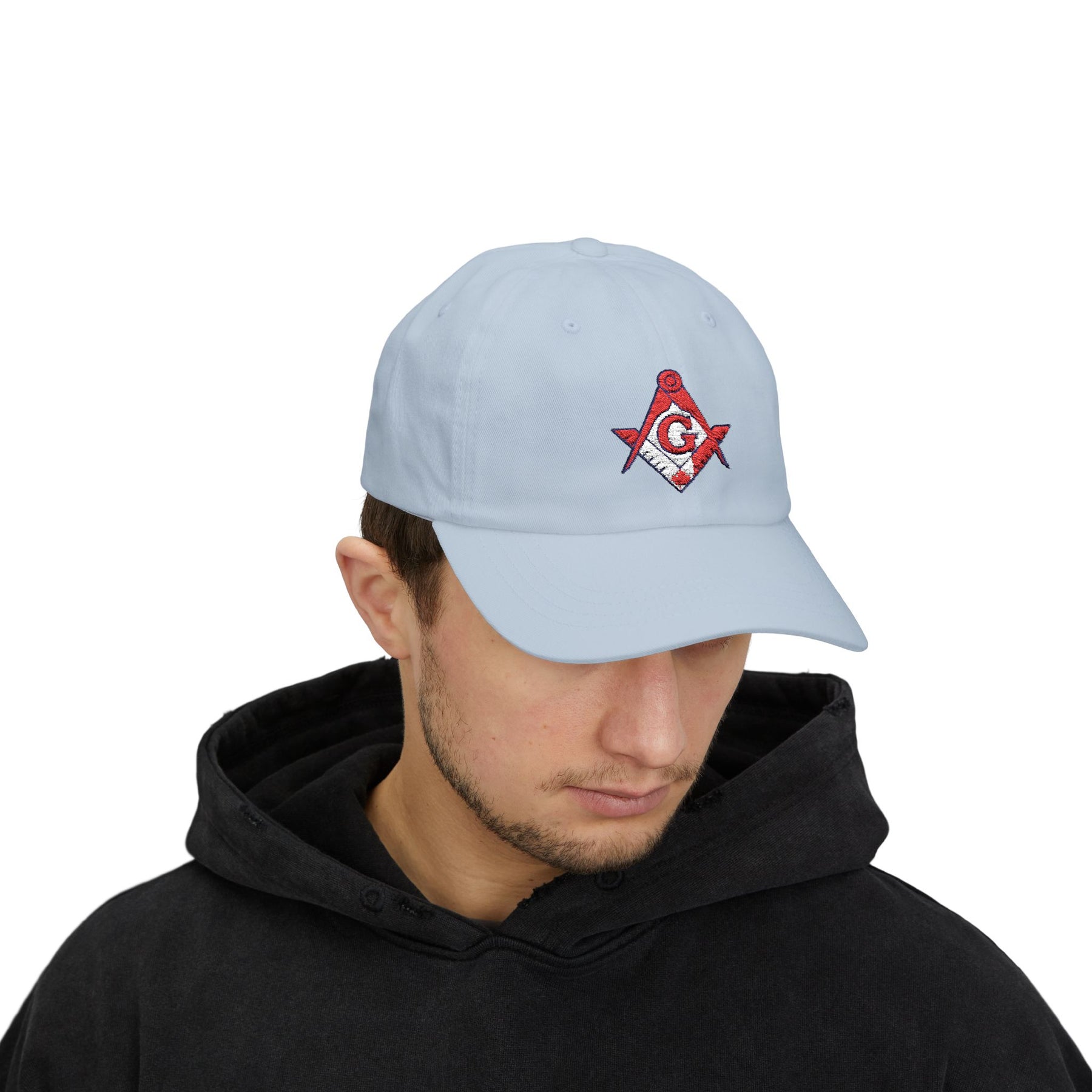 Master Mason Blue Lodge Canada Jurisdiction Baseball Cap - Red & White Square & Compass G - Bricks Masons