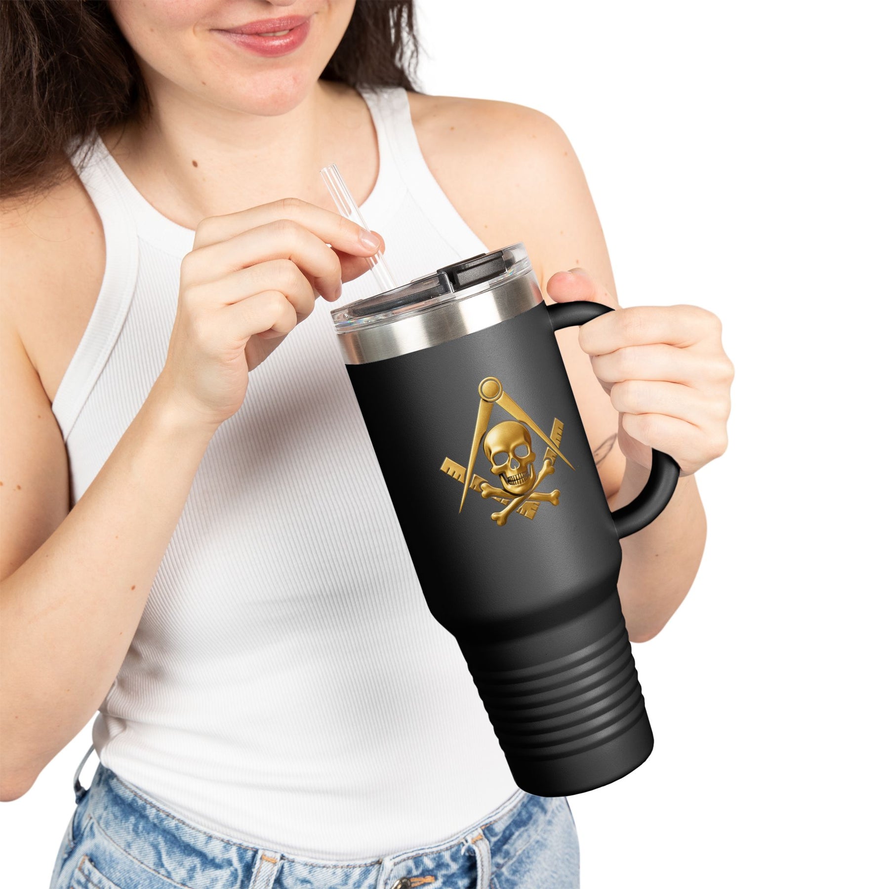 Widows Sons Ringneck Tumbler - Square & Compass with Skull and Bones - Bricks Masons