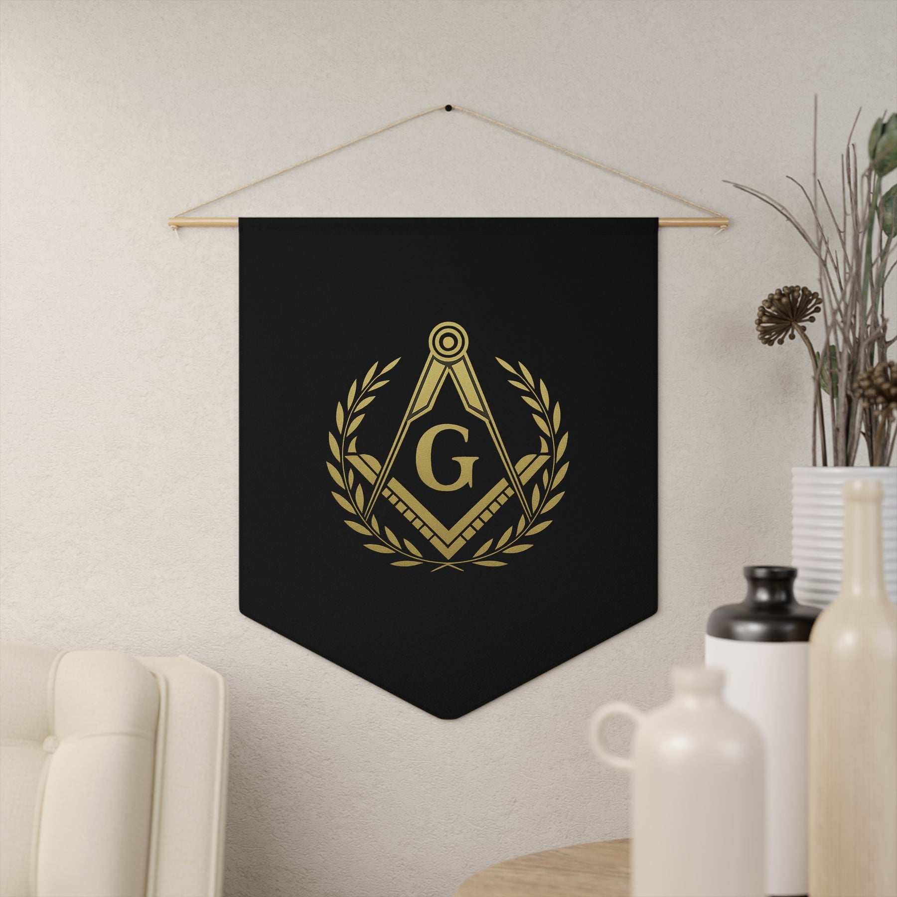 Master Mason Blue Lodge Pennant - Square & Compass G with Wreath - Bricks Masons
