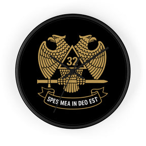 32nd Degree Scottish Rite Clock - Double Headed Eagle on Black Dial with Motto - Bricks Masons