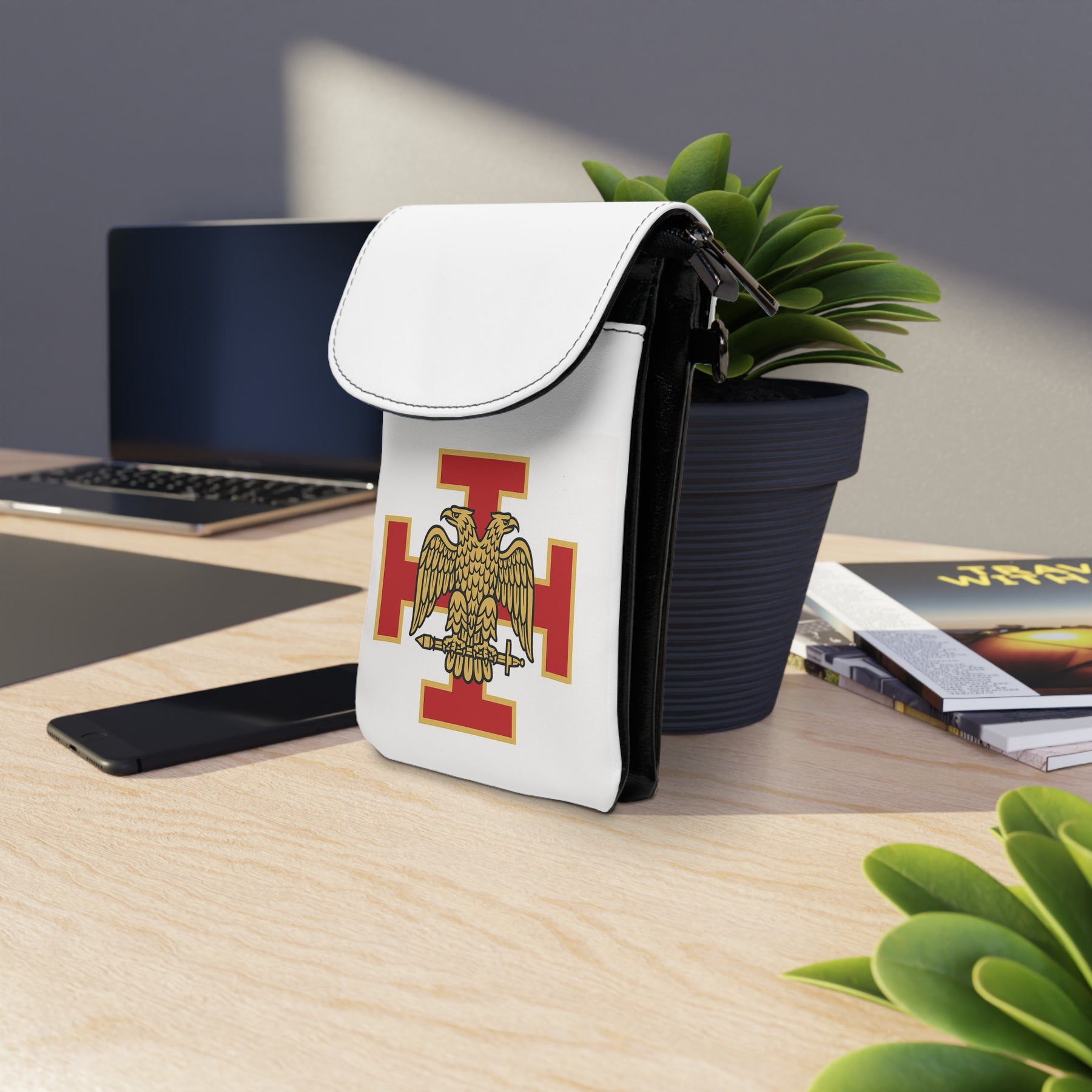 33rd Degree Scottish Rite Cell Phone Wallet - Red Cross With Gold Eagle Wings Down - Bricks Masons