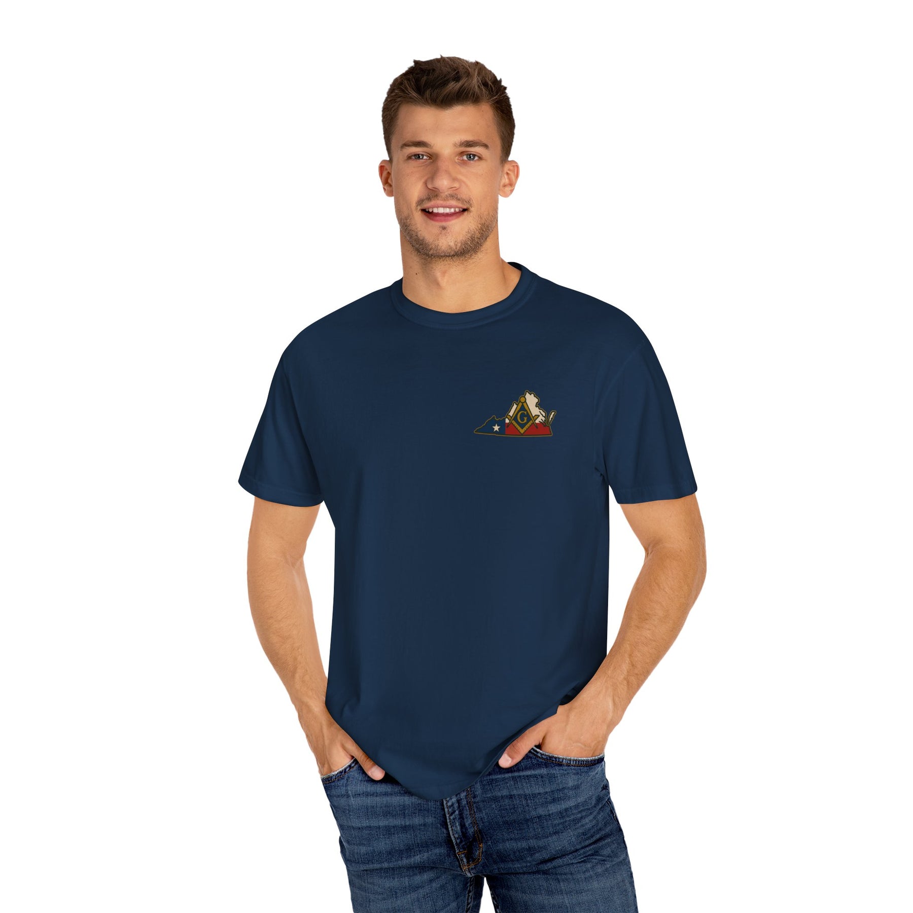Master Mason Blue Lodge T-Shirt - Garment-Dyed Virginia Mason - Bricks Masons