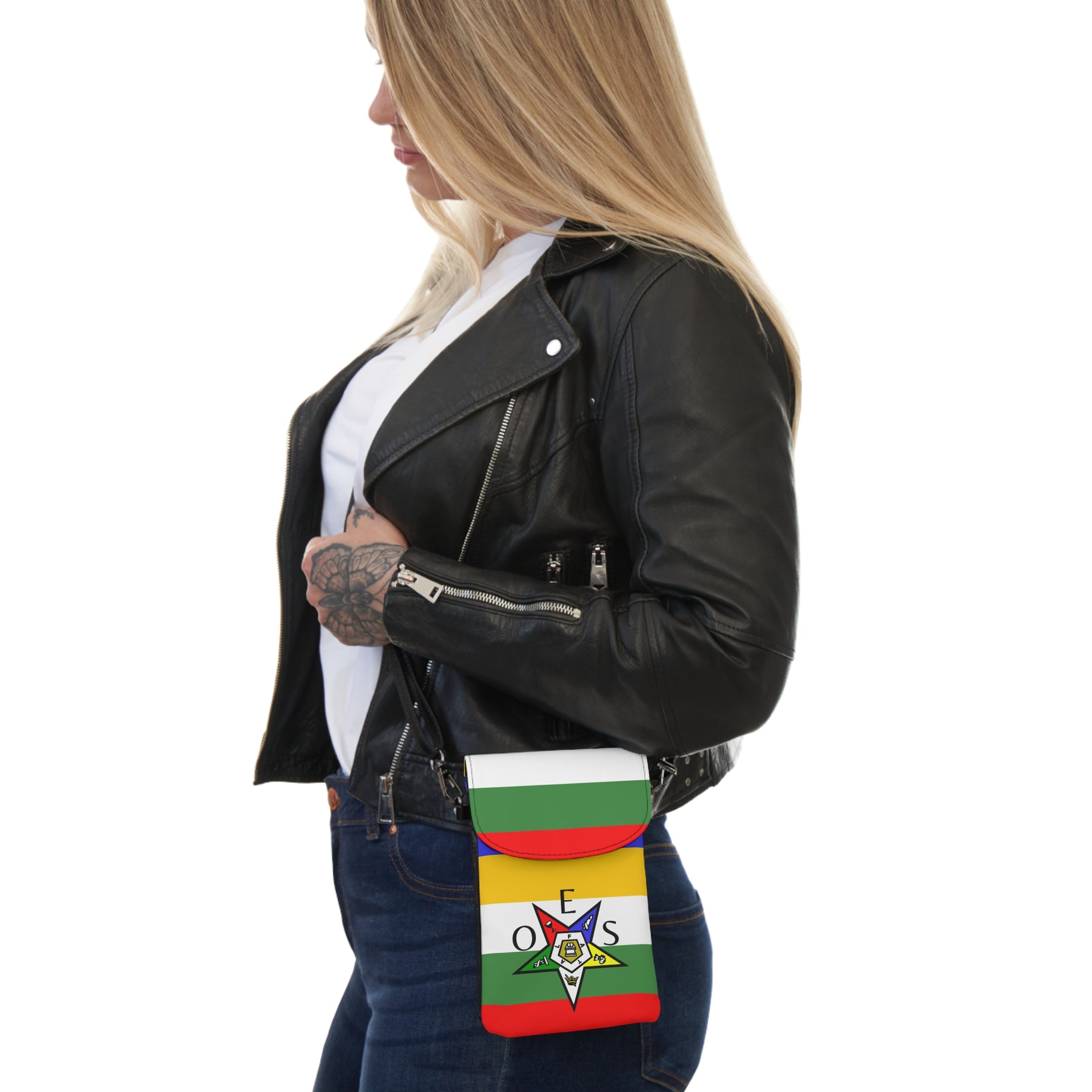 OES Cell Phone Wallet - Colorful Star With Microfiber Leather - Bricks Masons