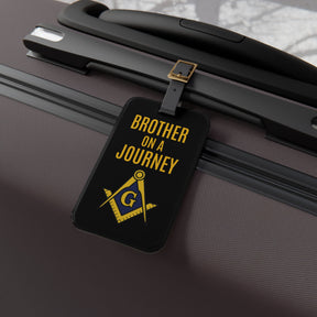 Master Mason Blue Lodge Luggage Tag - Brother On A Journey With Black Leather Strap - Bricks Masons