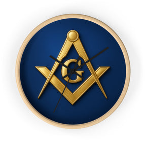 Master Mason Blue Lodge Clock - S & C Emblem on Elegant Wooden Frame - Bricks Masons