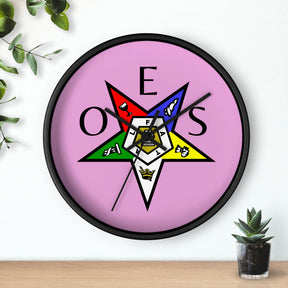OES Clock - Colorful Emblem with OES Lettering on Pink Dial - Bricks Masons