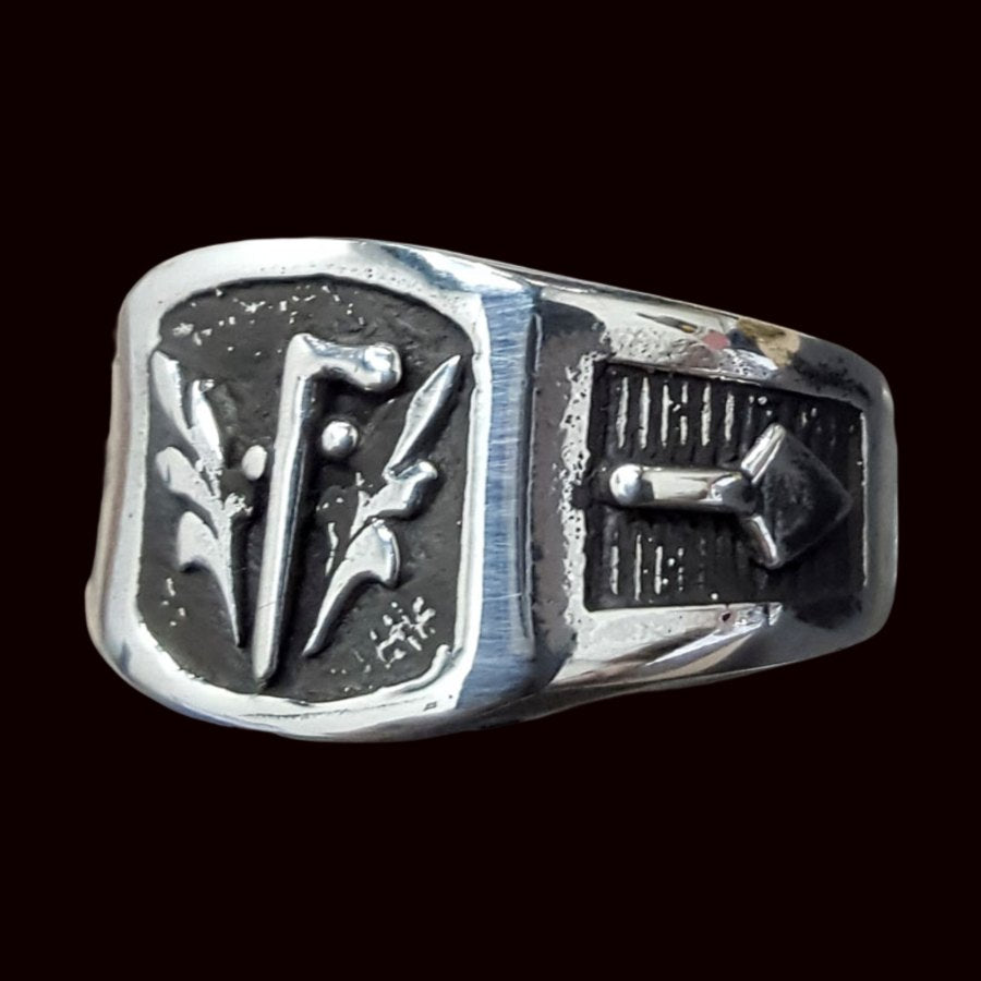 Masonic Acacia Ring Plumb Line Shovel Silver Freemasonry Art 83 - Bricks Masons
