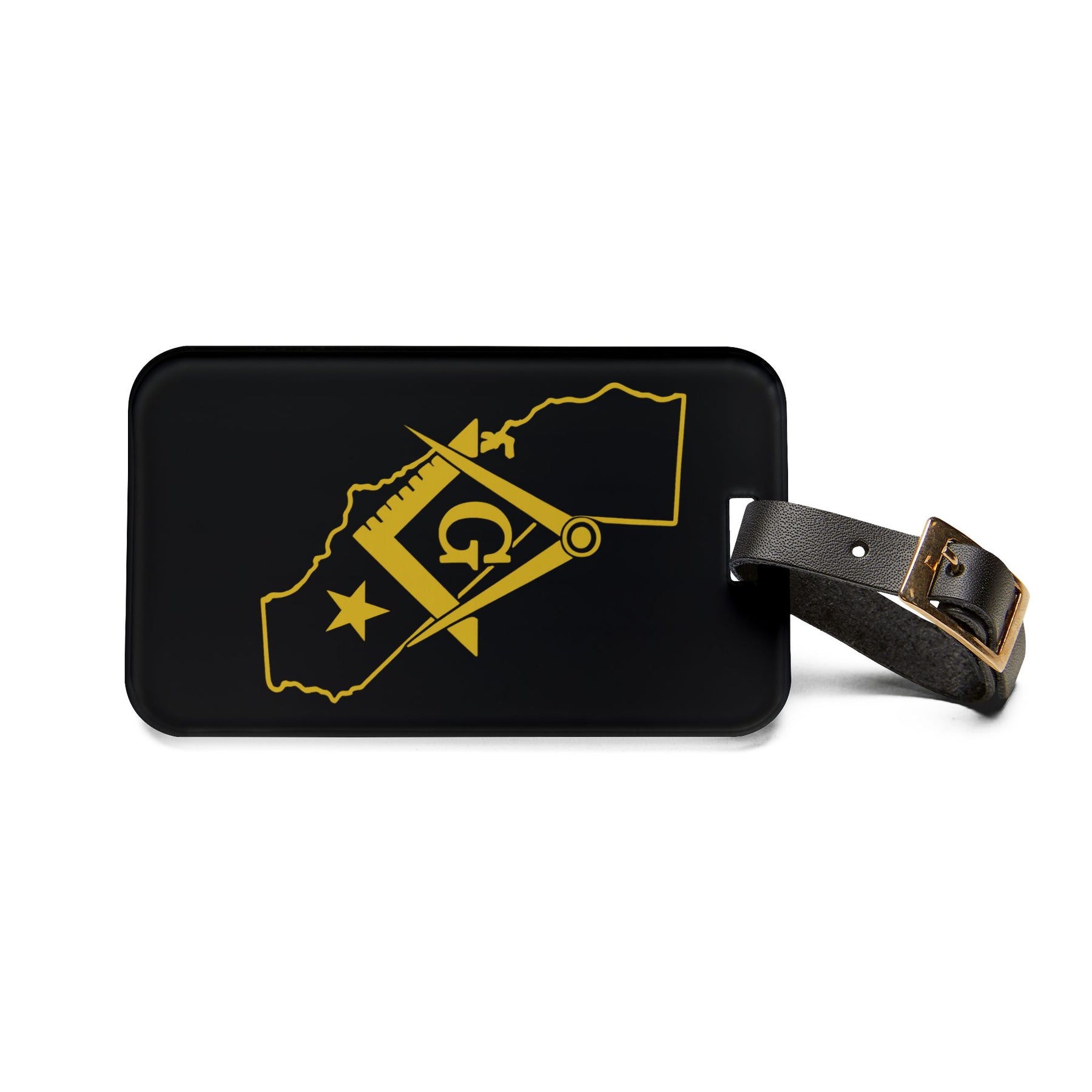 Master Mason Blue Lodge Luggage Tag - California Mason With Black Leather Strap - Bricks Masons