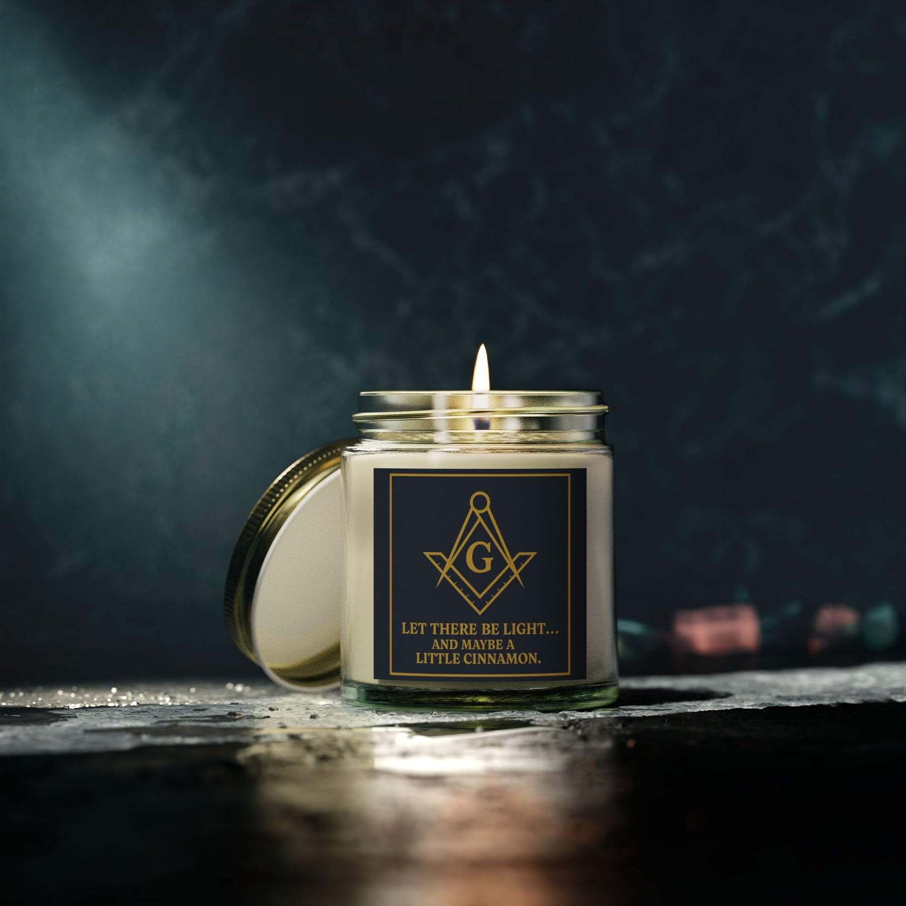 Master Mason Blue Lodge Candle - Let There Be Light Scented Coconut Apricot Wax - Bricks Masons