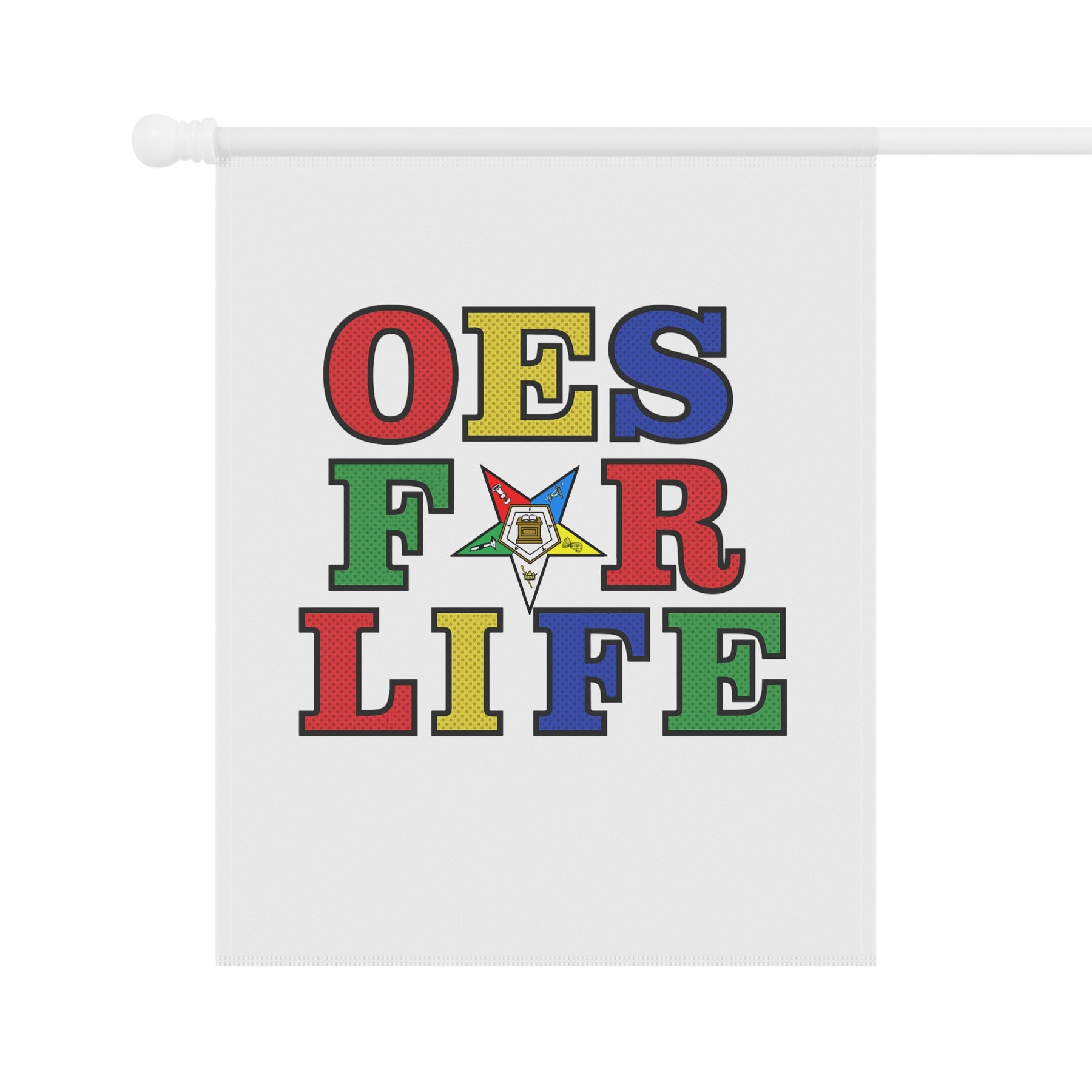 OES Yard Flag - White OES For Life Poly Poplin - Bricks Masons