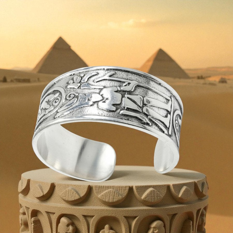 Egyptian Pharaoh Ring Silver Open 1 Cm 5.5 Gr Art 870 - Bricks Masons