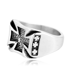 Knights Templar Commandery Ring - Silver & Gold Cross Titanium Steel Ring - Bricks Masons