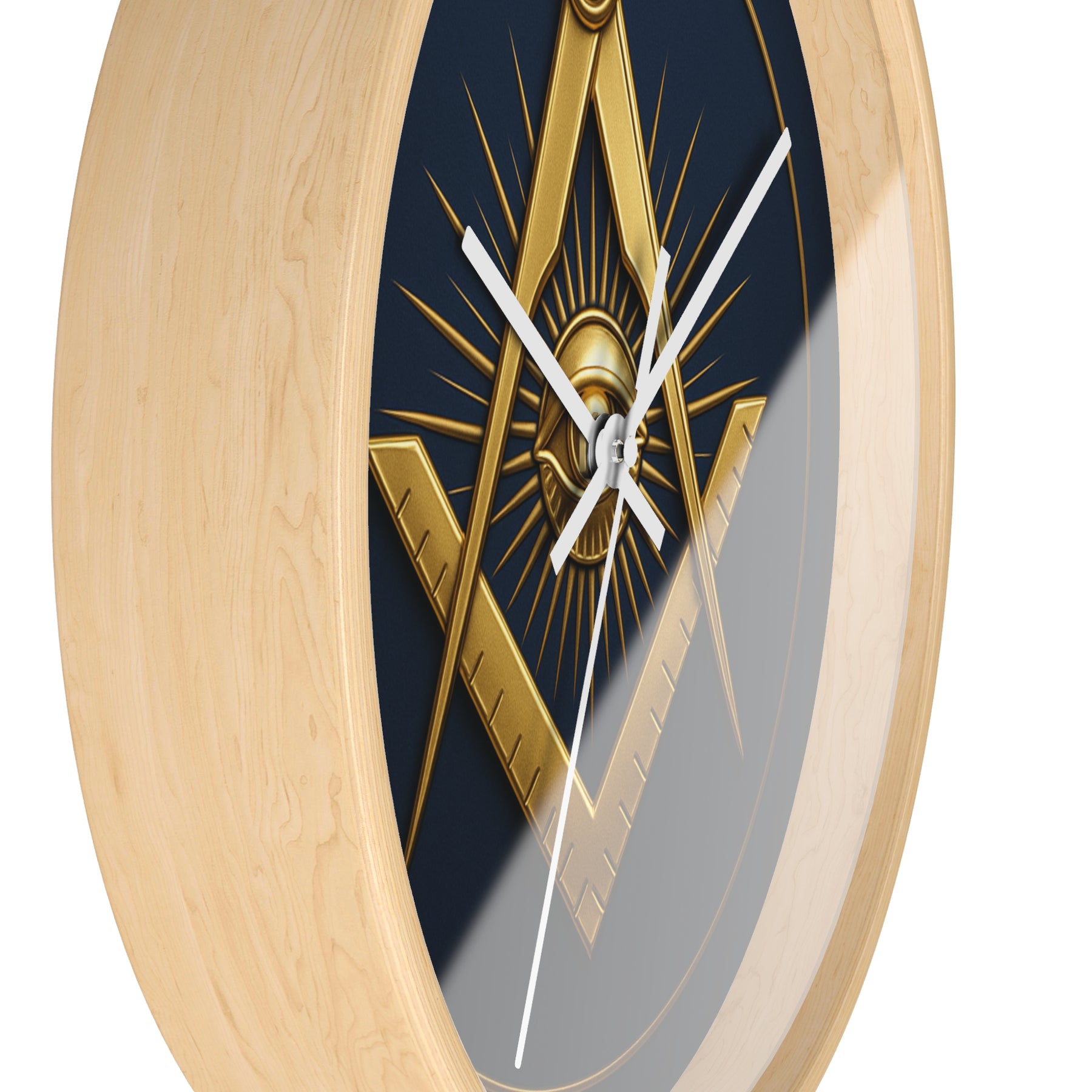 Master Mason Blue Lodge Clock - Wood Frame with Eye Square & Compass Symbol - Bricks Masons