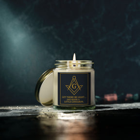 Master Mason Blue Lodge Candle - Let There Be Light Scented Coconut Apricot Wax - Bricks Masons