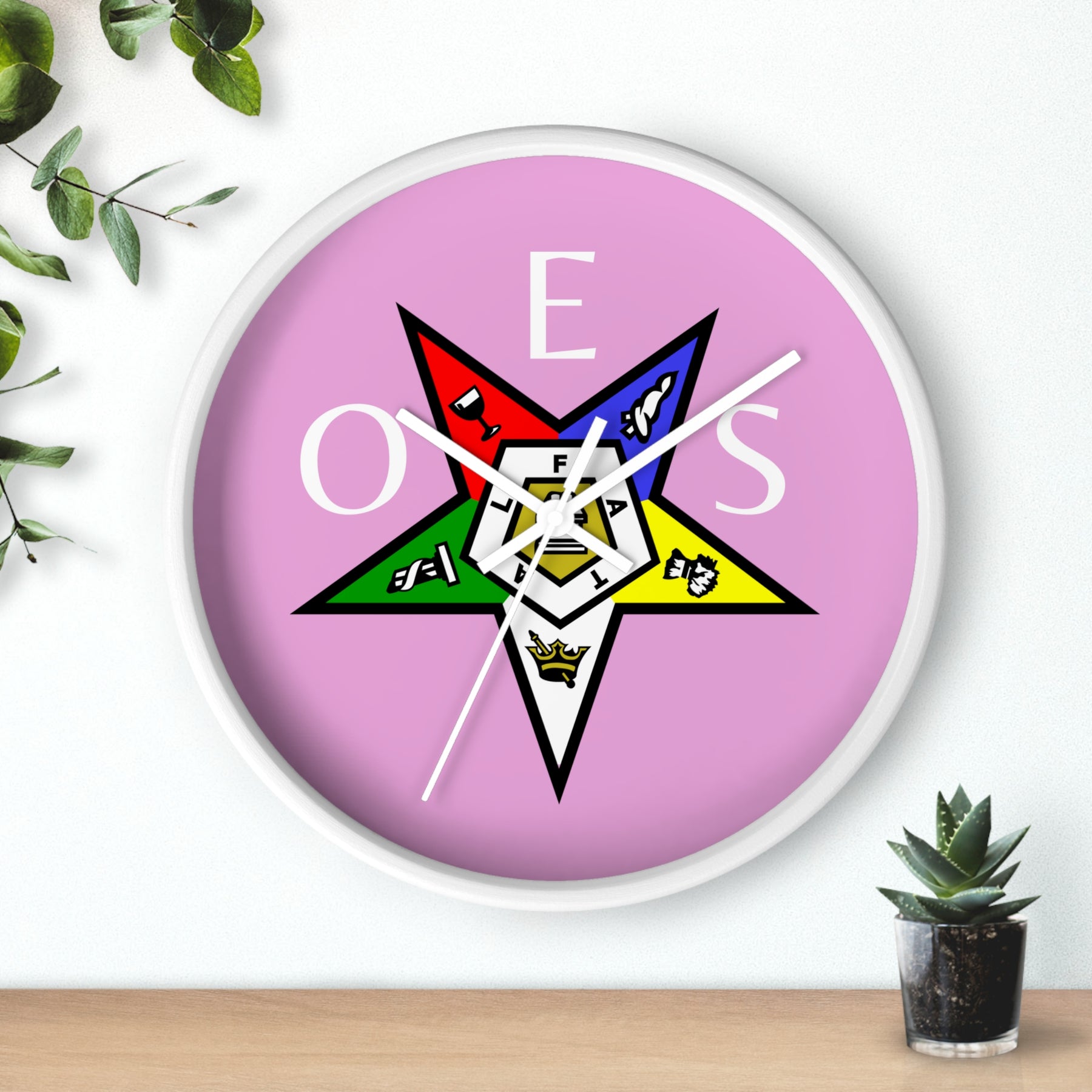 OES Clock - Pink Dial with OES Emblem and Inscription - Bricks Masons