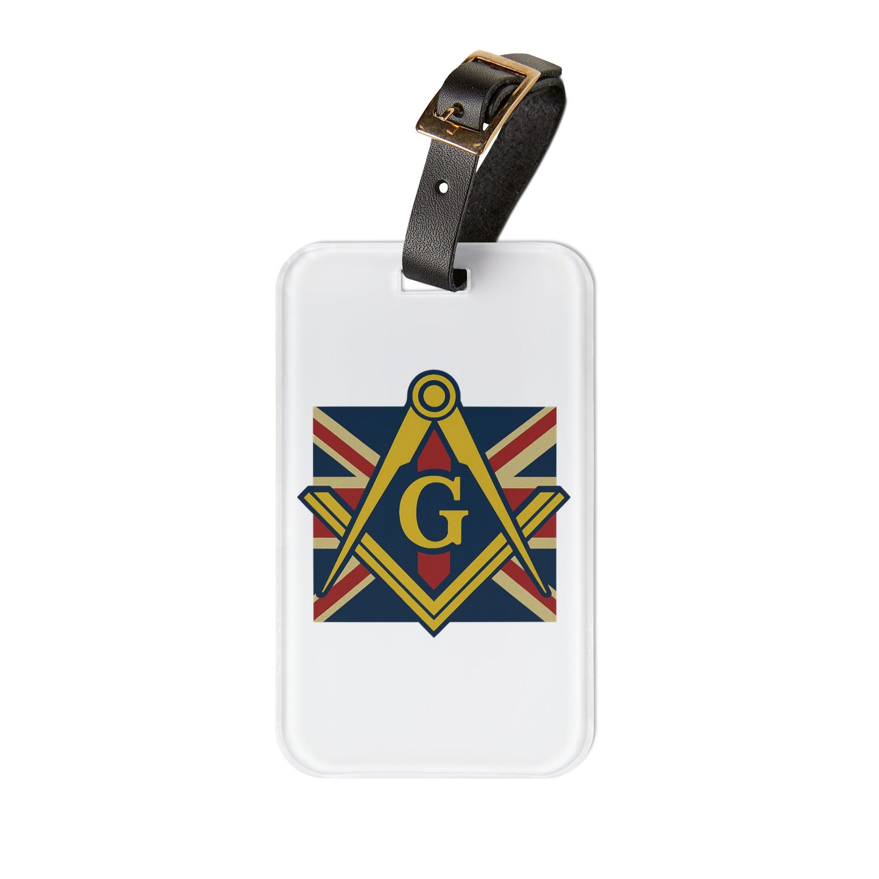 Master Mason Craft Luggage Tag - White With Black Leather Strap - Bricks Masons