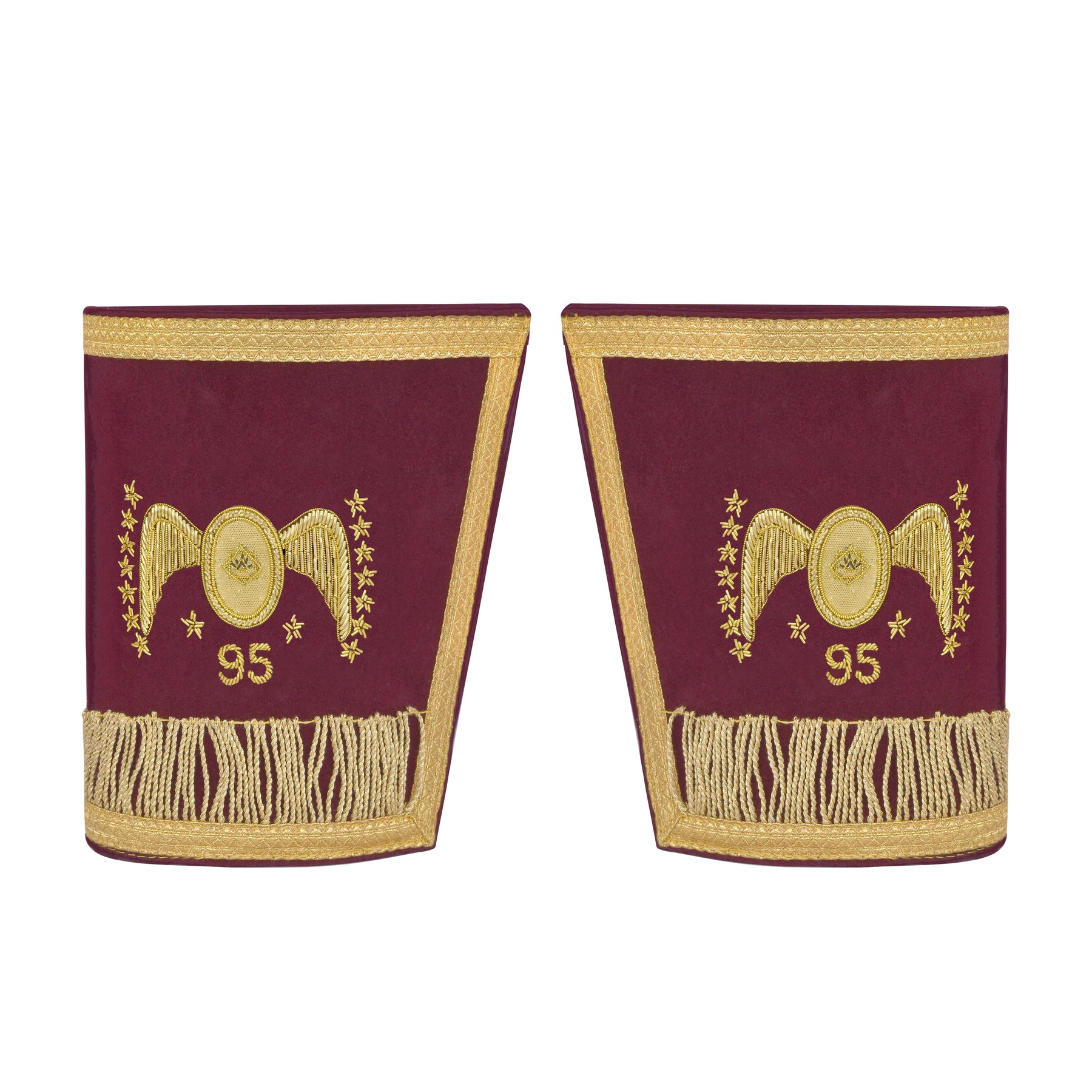 95th Degree Memphis Misraim Cuff - Burgundy Velvet Golden Braid Hand Embroidered - Bricks Masons
