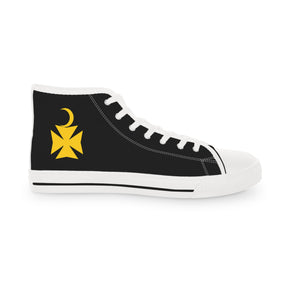 Knights of Constantinople Sneaker - High Top Black & White Golden Emblem - Bricks Masons