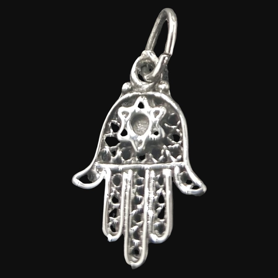 Hand of Fatima Hamsa Star of David Pendant Silver 2 Cm Art 964 - Bricks Masons