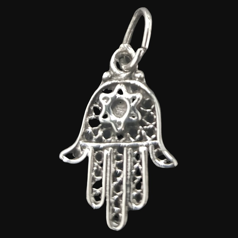 Hand of Fatima Hamsa Star of David Pendant Silver 2 Cm Art 964 - Bricks Masons
