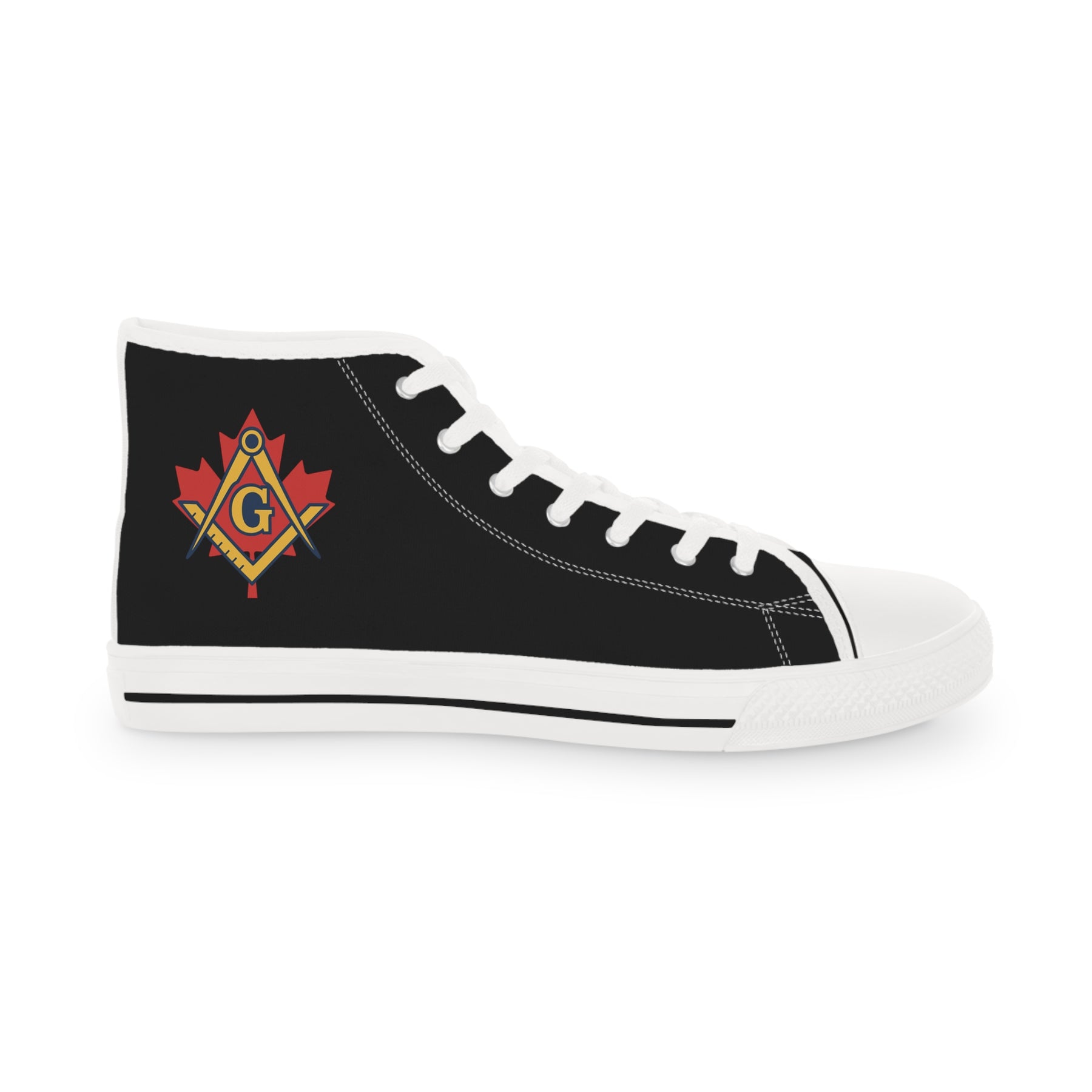 Master Mason Blue Lodge Canada Jurisdiction Sneaker - High Top Black & White Sole Maple Leaf - Bricks Masons