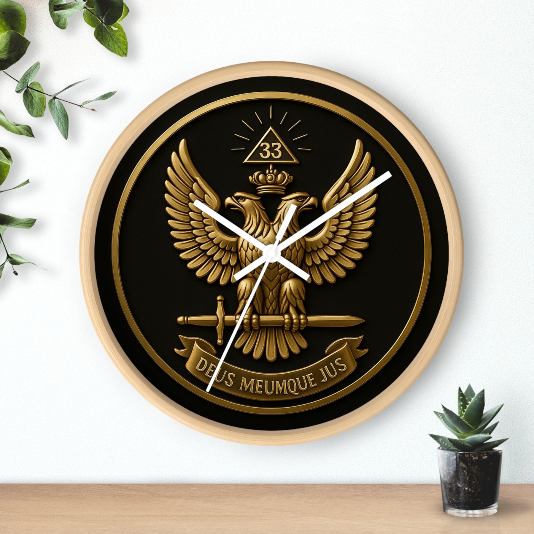 33rd Degree Scottish Rite Clock - Eagle Emblem with “Deus Meumque Jus 33” - Bricks Masons