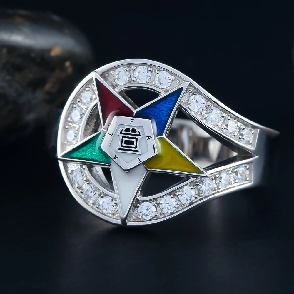 OES Ring - Colorful Star with Altar and Open Bible - Bricks Masons