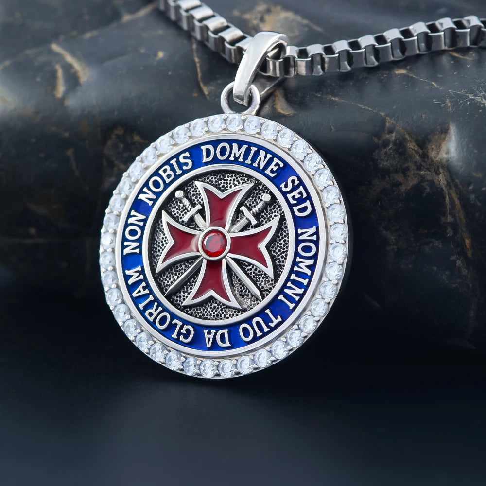 Knights Templar Commandery Pendant - Red Cross Sterling Silver - Bricks Masons